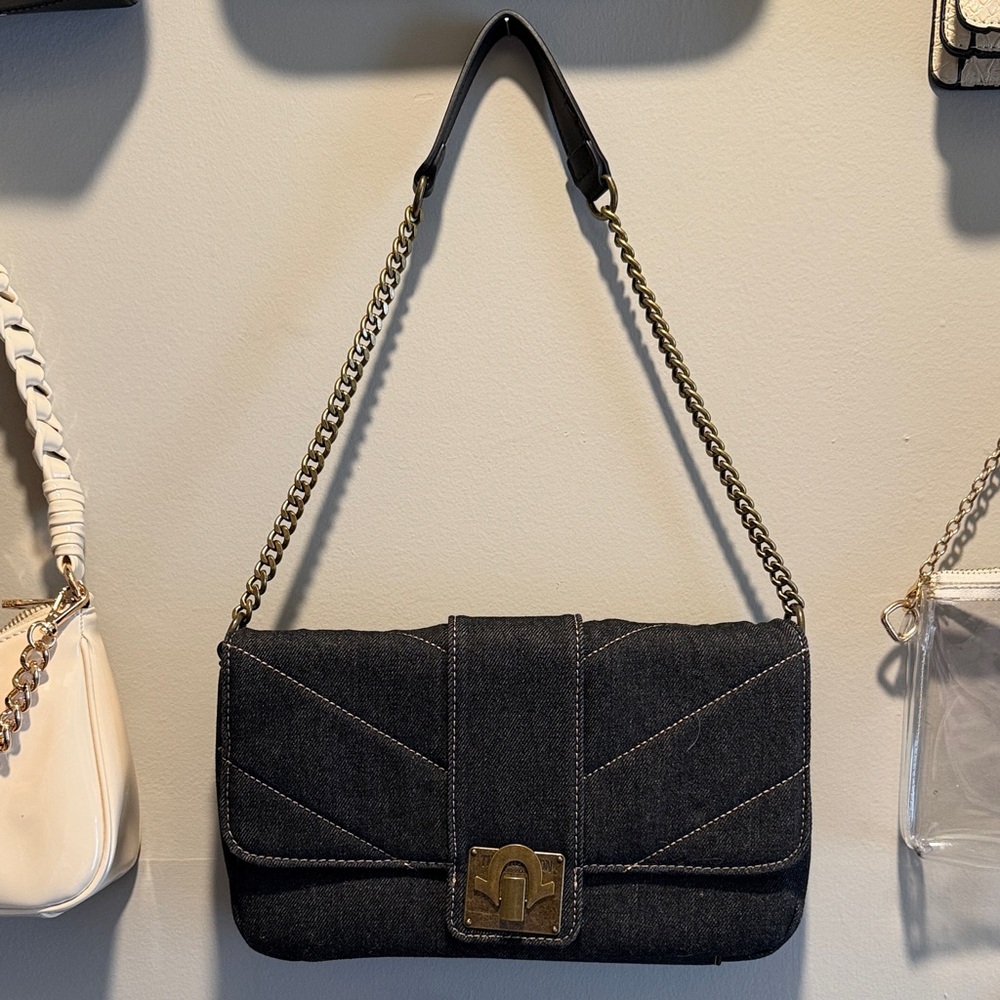 True Religion Black Denim Chain Shoulder Bag